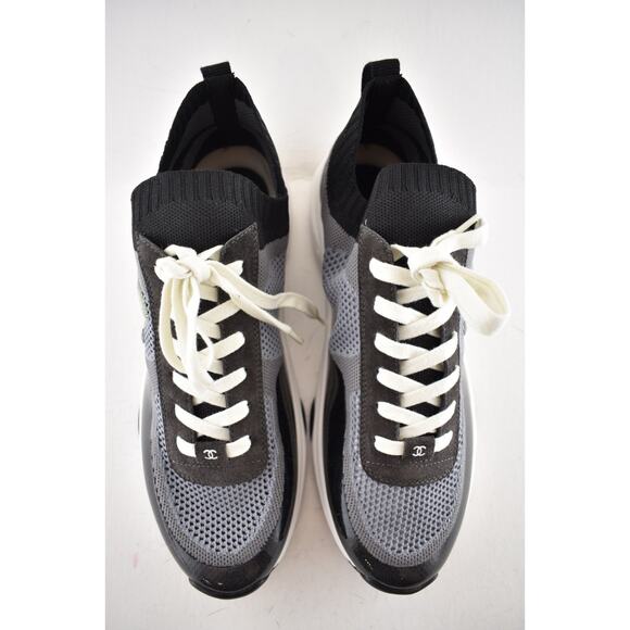 Chanel 22C Men Black White Grey Knit Clear CC Logo Low Top Trainer Sneaker 44 11 - Picture 9 of 13